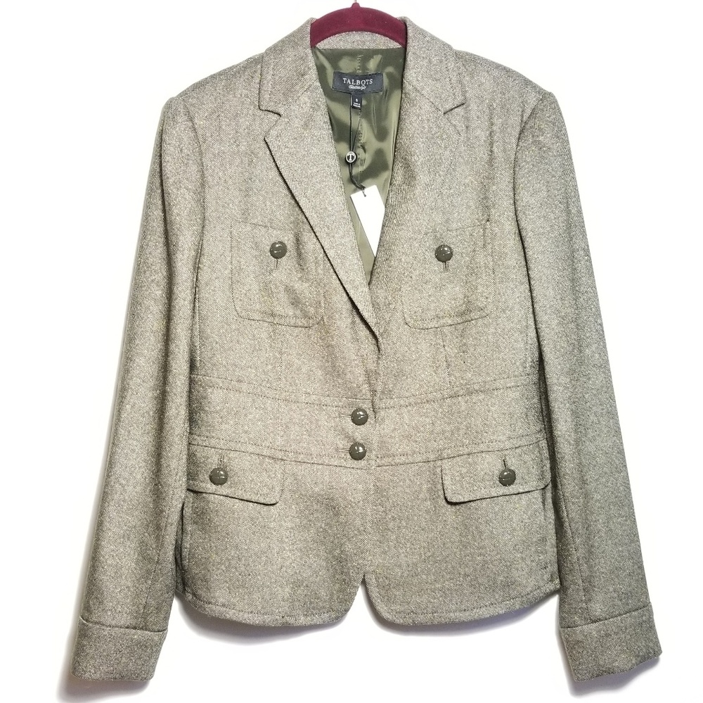 NWT Talbots Grace Fit Tweed Buttoned Blazer Jacket